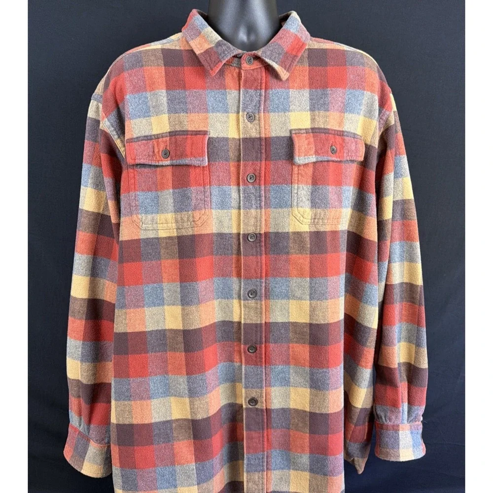 LL Bean Chamois Traditional Fit Plaid Flannel Heavy Autumn Orange Men XXL 277981
